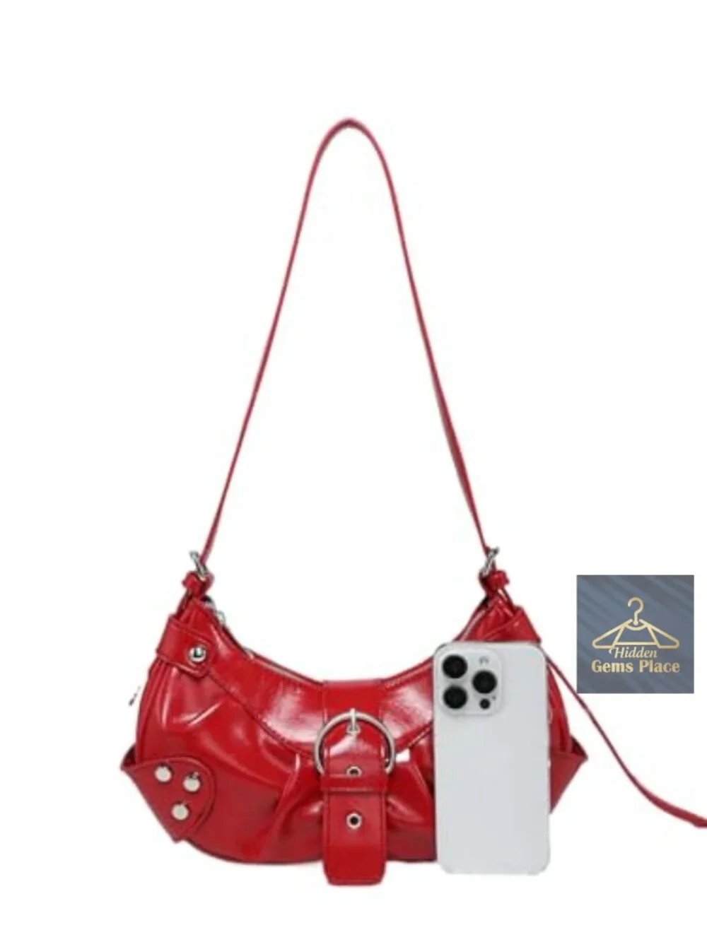 Y2K Faux Leather Shoulder Bag Hobo Clutch Purse Punk Handbag